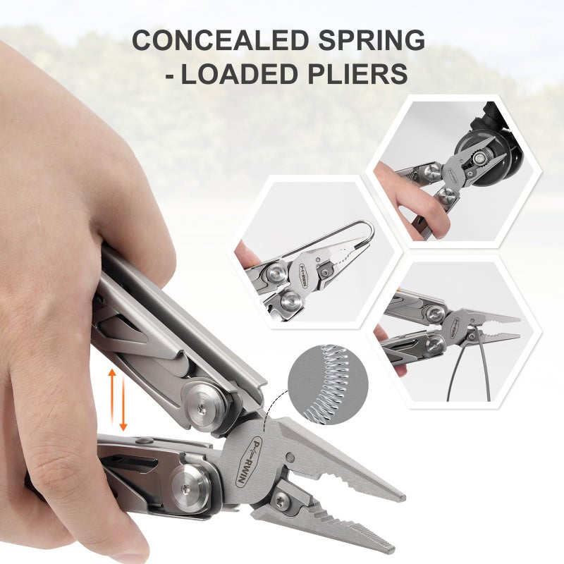 PERWIN Multitool 17 في 1 كماشة متعددة الأدوات من الفولاذ المقاوم للصدأ مع سكين جيب ذاتي القفل من النايلون غمد احترافي (EDC) أداة متعددة للبقاء على قيد الحياة والتخييم والصيد والمشي لمسافات طويلة وإصلاح بسيط - Image 4